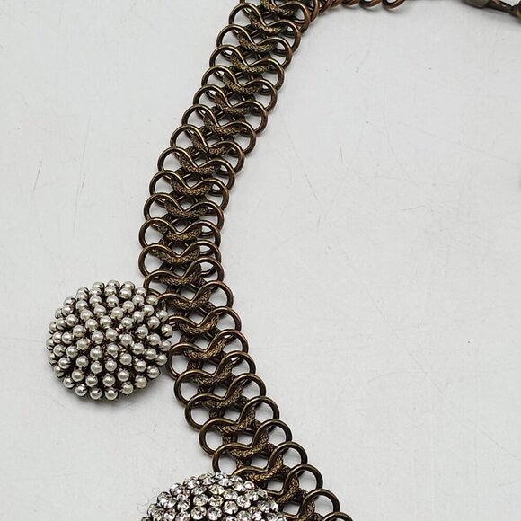 Chico's Runway Haute Couture Domed Rhinestones Faux Pearls Gold-Tone Necklace - Picture 4 of 8